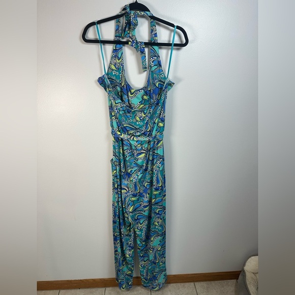 Green and Blue Jumpsuit with Paisley Print and Fitted Bodice Size 1x - Picture 7 of 8